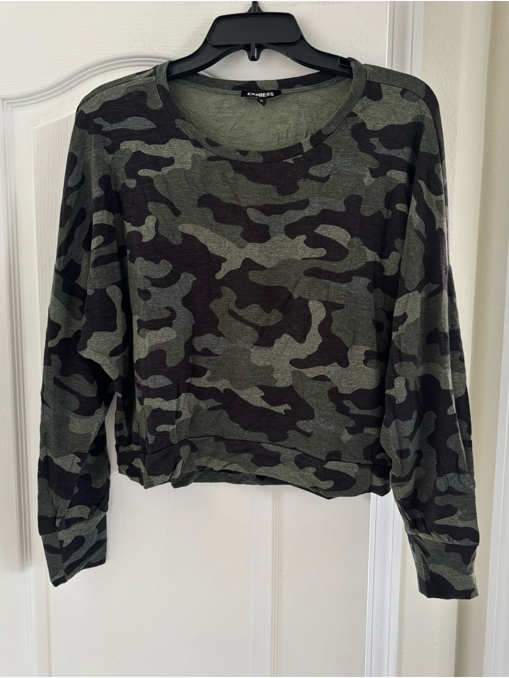 Women’s Express Olive & Black Camo Crewneck Sweatshirt